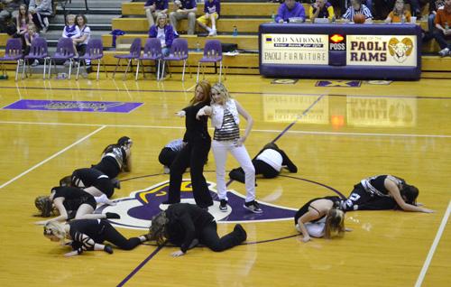 The Fly girls dance team dances at the February 22 basketball game. This was the team’s final performance.