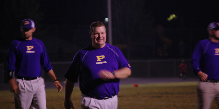Coach Brian Balsmeyer comes out with a smile after having a big win over Corydon Central.