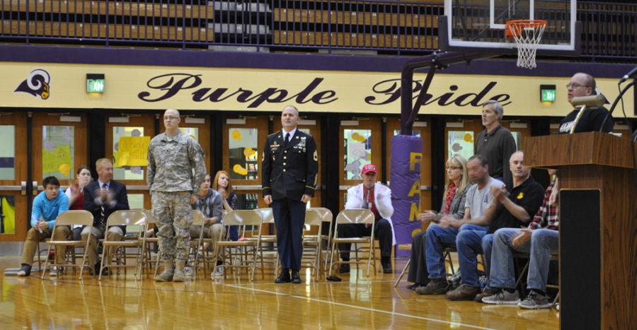 Veterans and current members of the United States Army are recognized during the Veteran’s Day Program at Paoli High School.