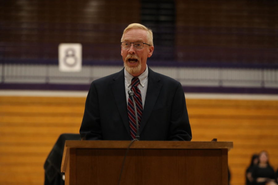History Teacher Chris Lindley speaks during the 2022 Veterans Day Program.