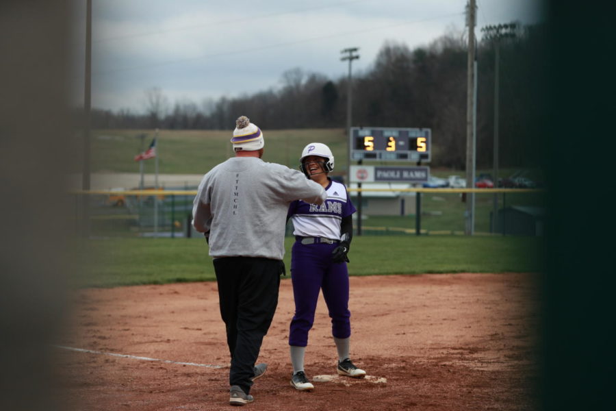 Head Coach Neil Dittmer celebrates with junior Nadia Garcia at last years game against Borden