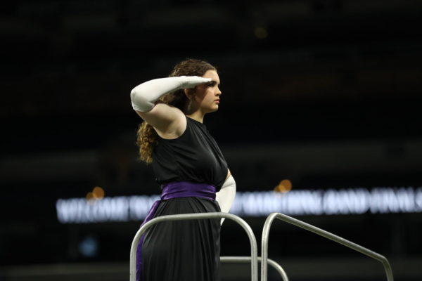 Drum Major Lilliann Woodsmall salutes the band during the 2022 ISSMA State Finals.