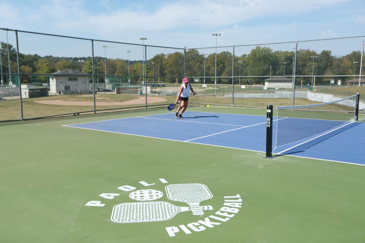 A community member enjoys a game of pickleball at the newly renovated courts at the Paoli Park.