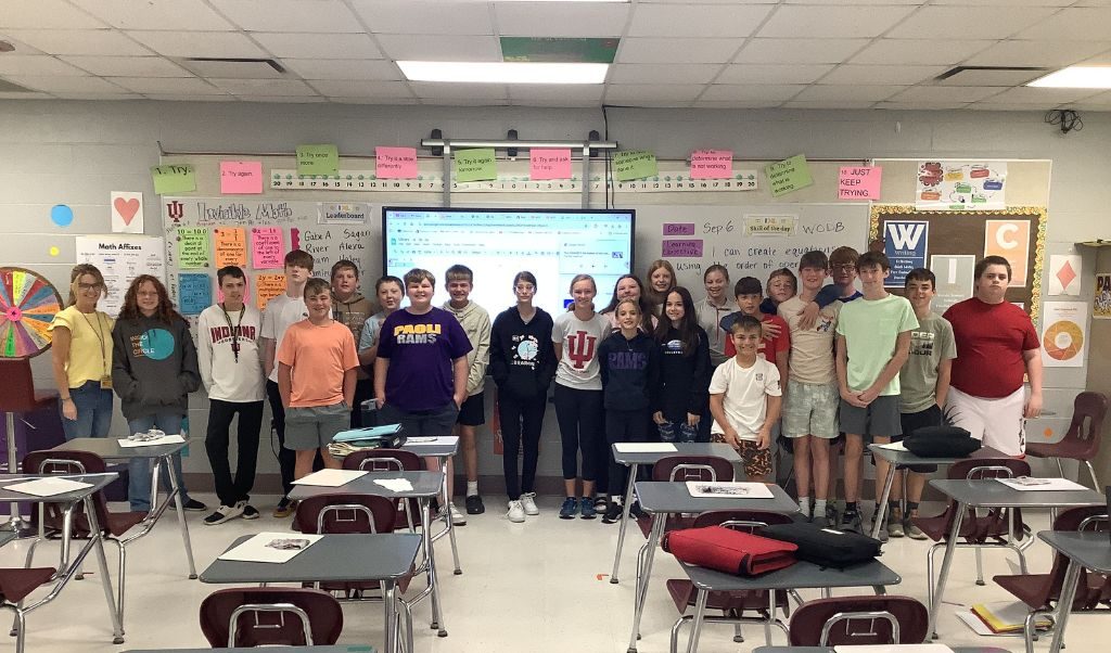 Students in Junior High FCA pose during an early meeting. 