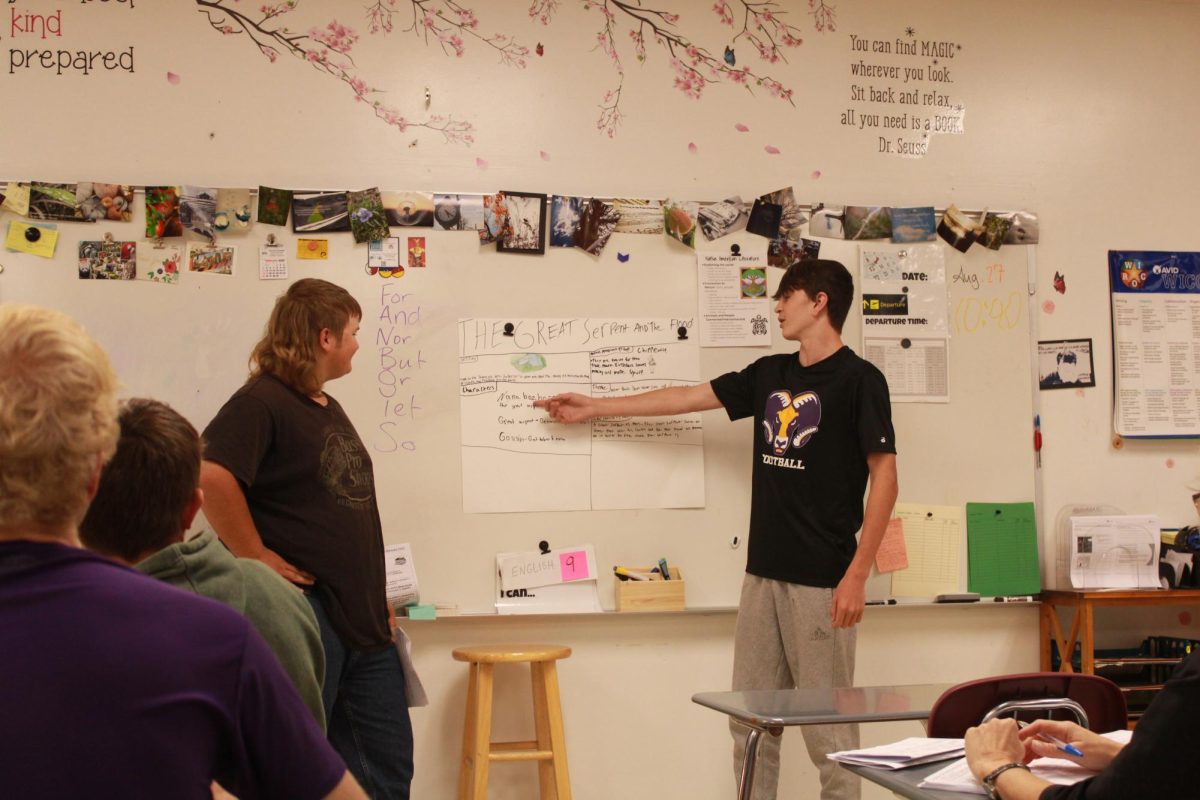 Juniors Colton Baechle and Keegan Cox give their presentation over the great serpent and the flood. 