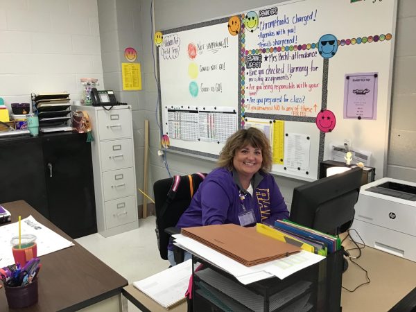 Junior high teacher Leigha Becht poses in her new classroom. 