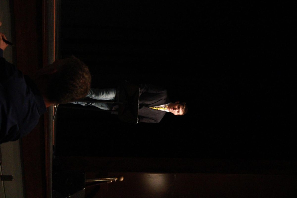 Sophomore Joe McDonald being Joe Biden for a skit.