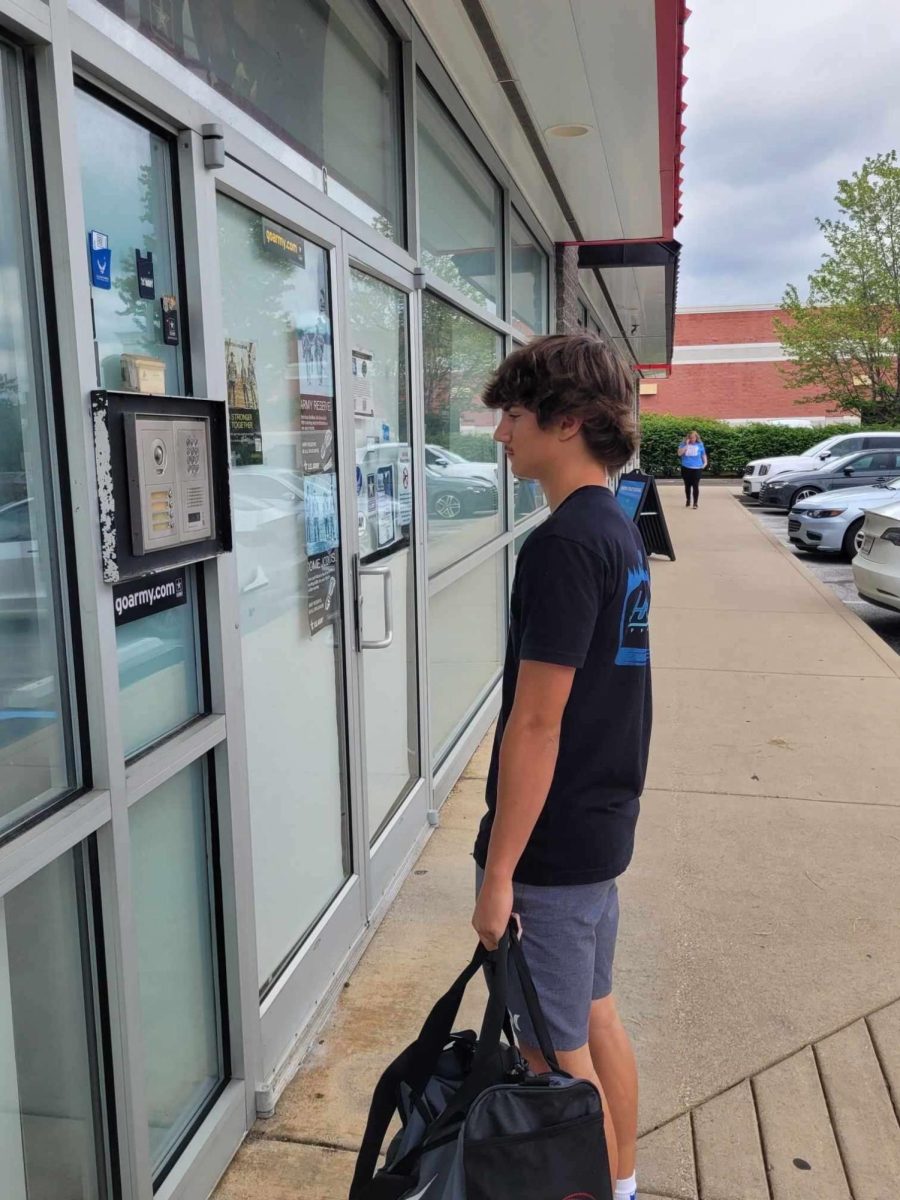 Senior Hayden Bostock waits to enter the facility to take his MEPS Exam.