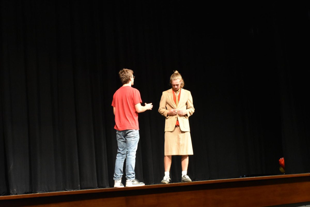 Junior Charlie Higgins and Senior Carson Neal performing their skit.