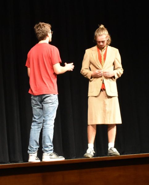 Junior Charlie Higgins and Senior Carson Neal performing their skit.