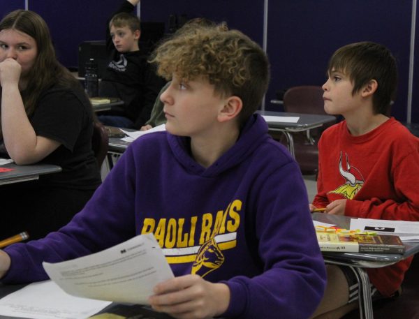 Seventh Grader Caleb Wolf listens to the instructions. 