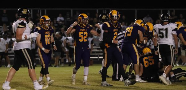 Senior Jaxson Reynolds celebrates after a big play.