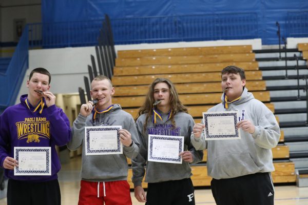 PLAC Champions pose with their medals after last weekend's win. Pictured from left are Landen Baker, Jonny Shellenberger, Deegan Brashear, and Colten Morgan. 