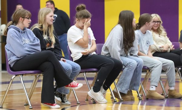 The Lady Rams laugh during their gameshow.