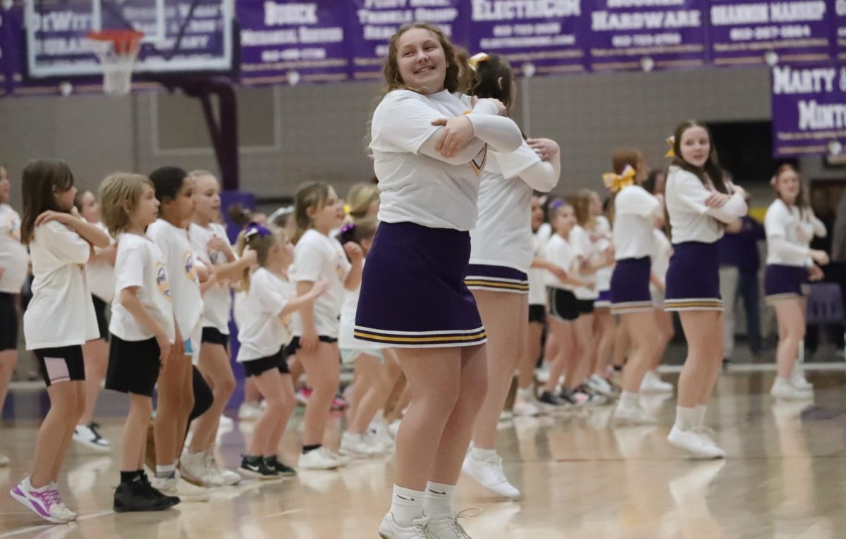 Paoli Highschool Cheerleaders lead the Cheer Clinic participants.