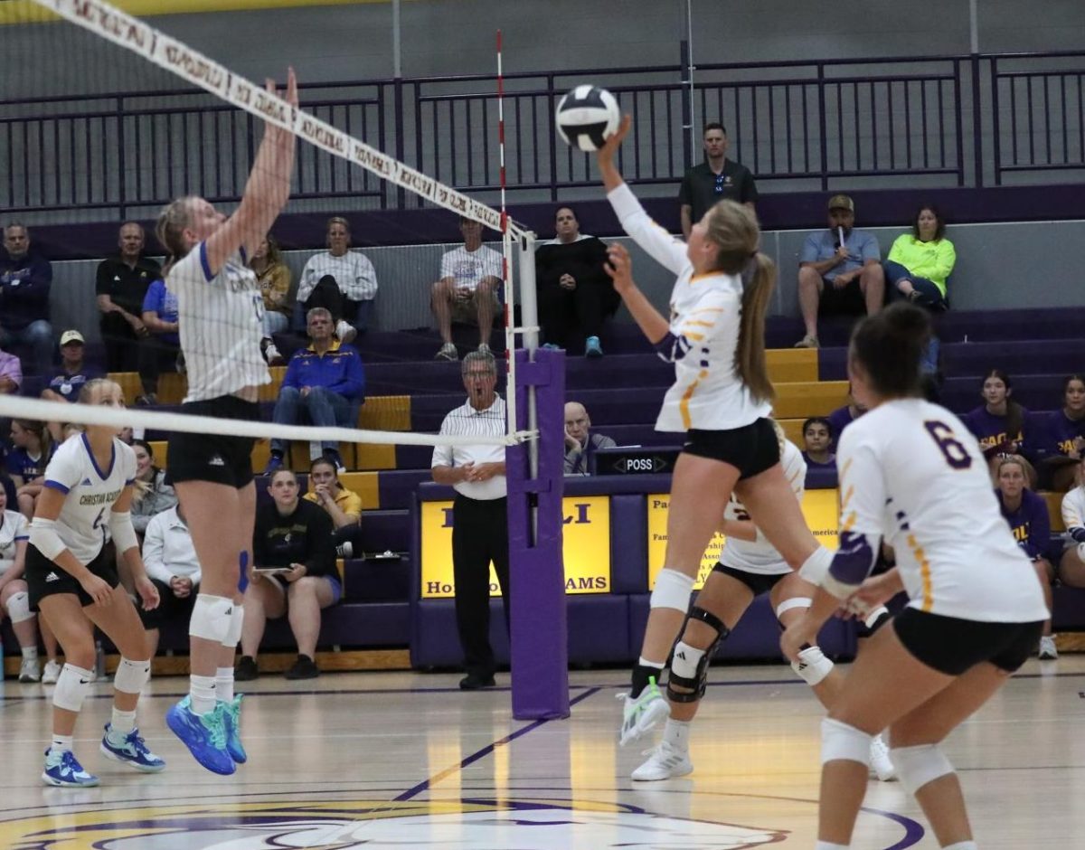 Junior Chelsea Neukam hits the ball.