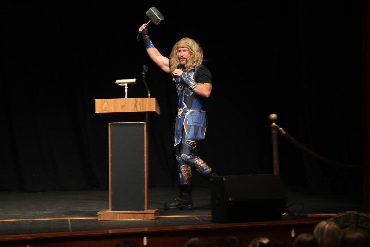 School officer Jon Deaton dresses up for the fist day of school. Deaton talked about school safety.