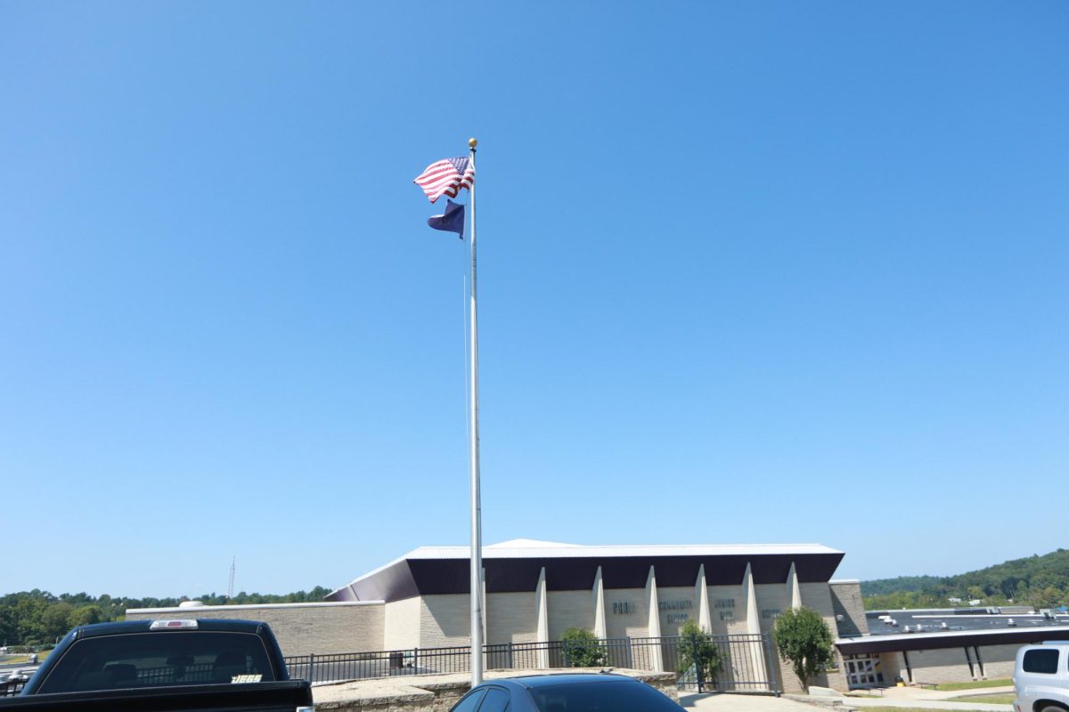 The flag pole at the top lot