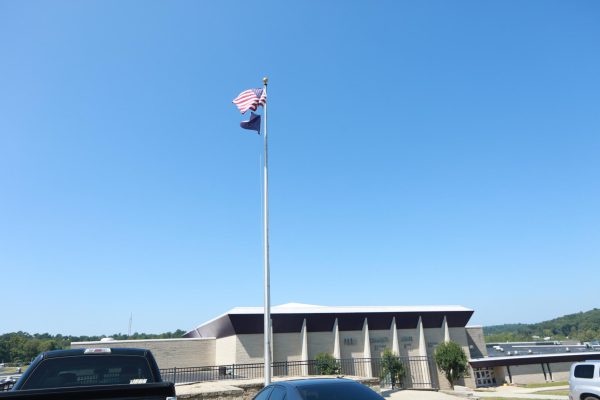 The flag pole at the top lot