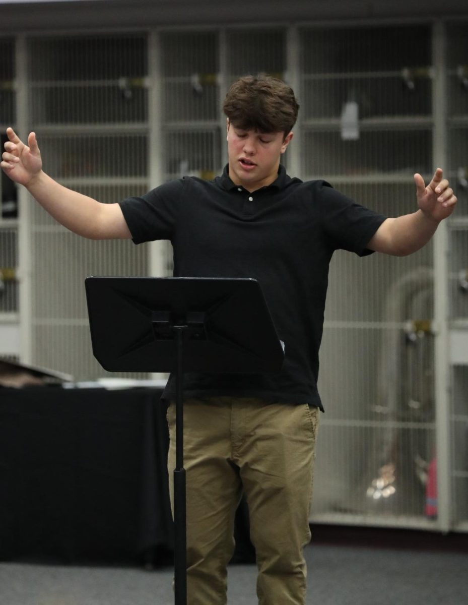 Senior Tyler Hannon performs his skit. 