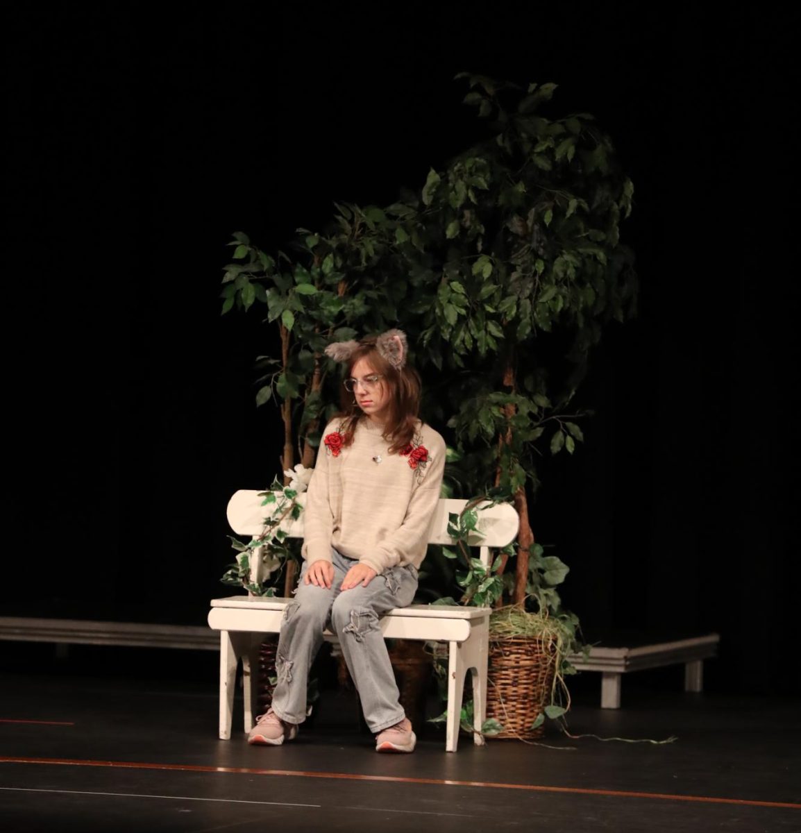 Sophomore Viola Bender presents her skit from the Speech Contest.