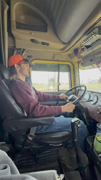 Senior Billy Bob Apple drives a semi truck with LRCC.