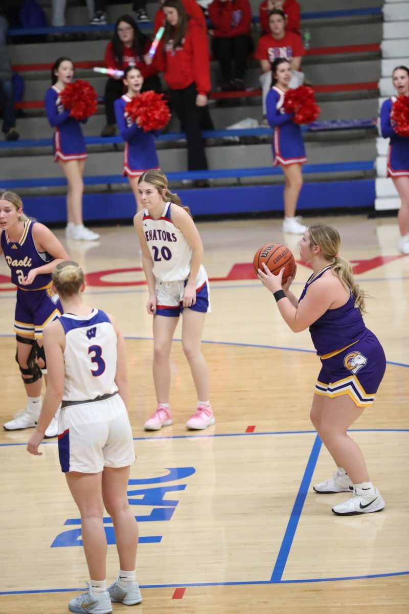 Senior Tariana Burkhead shoots a free-throw against the Senators.